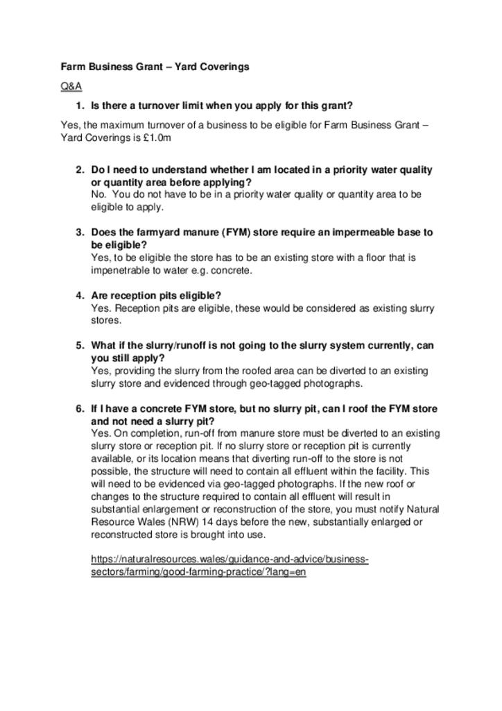 Farm Business Grant Yard Coverings Questions and Answers Farming